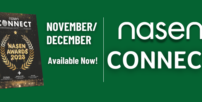 nasen Connect November December 2023 front cover alongside text that reads 'November / December Available Now! nasen Connect' on dark green background
