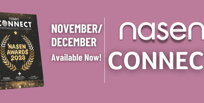 nasen Connect November December 2023 front cover alongside text that reads 'November / December Available Now! nasen Connect' on pink background